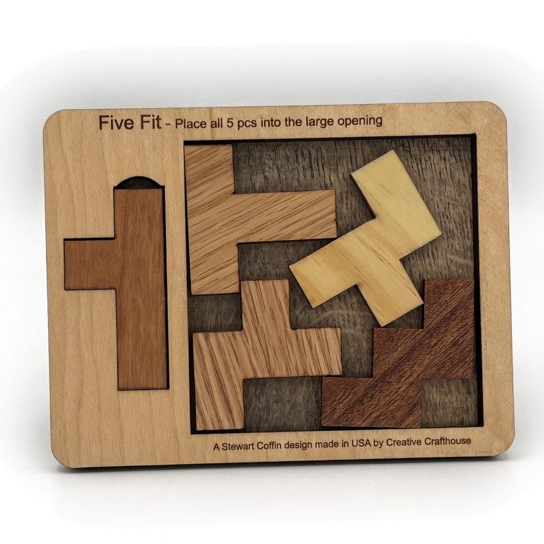 Five Fit Small wooden packing puzzle by Creative Crafthouse, a Stewart Coffin design for adults