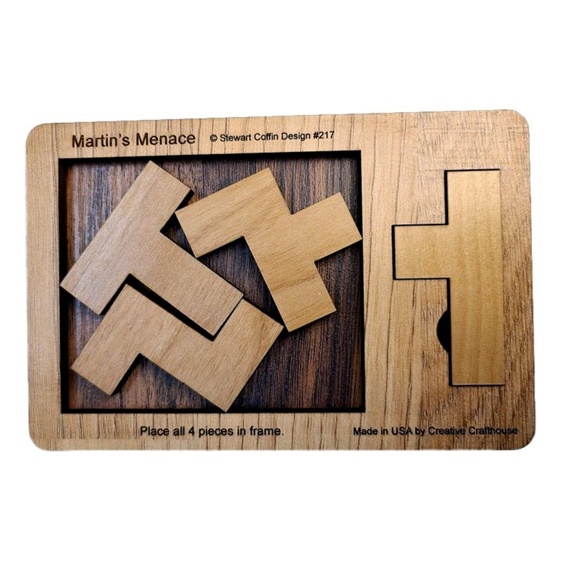 The Impossible Puzzle Series - Martin's Menace 4 Piece Brain Teaser for Adults - Extremely Hard Wooden Puzzle - Stockings Stuffer Under 20
