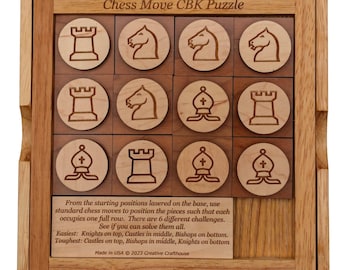 Schaakpuzzel, houten hersenkraker, uitdagende puzzel, leuke schaakpuzzel, gegraveerde schaakpuzzel voor volwassenen, logische puzzel, cadeau voor hem
