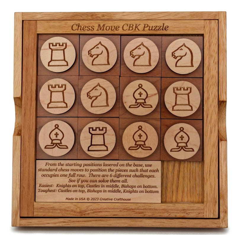 Chess Moves CBK chess-themed wooden brain teaser puzzle by Creative Crafthouse