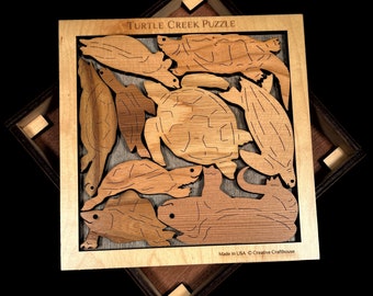 Wooden Turtle Puzzle ~ 9 Turtle Brain Teaser Game ~ Handmade Wood Packing Puzzle ~ Unique Gift for Puzzle Lovers ~ Personalized Puzzle