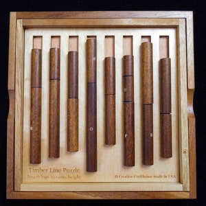 Timber Line Wood Brain Teaser Puzzle – Insert the Logs such that All Trunks are the Same Height