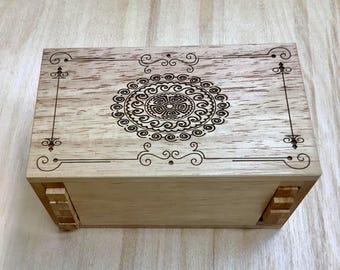 Wood Puzzle Box With Mandala Artwork, Wood Stash Box, Secret Lock Box, Secret Compartment Box, Adult Puzzle Box, Treasure Box, Escape Room