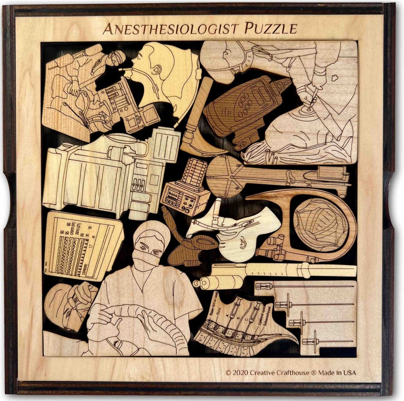 Anesthesiologist Wood Picture Frame Puzzle. Wood cover included. Made and designed by Creative Crafthouse in Hudson, Florida.