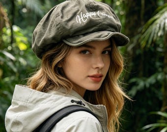 Personalized Japanese Newsboy Cap, Vintage Soft Brim Baker Boy Hat, Custom Embroidered Octagonal Hat, Retro Literary Style Women Cap