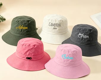 Personalized Hiking Sun Hat, Custom Embroidered Outdoor Bucket Hat, Camping Wide Brim Hat, Trail Hat, Fishing Hat, Adventure Gift