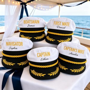 Gepersonaliseerde kapiteinshoed, aangepaste geborduurde matrozenhoed, nautische hoed voor bruiloftsfeest, hoed bemanning jacht, cadeau bruidegom, bruidsjonkers, bootfeestpet