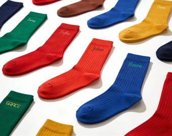 Personalized Name Socks for Adults & Kids, Custom Embroidered Crew Socks, Matching Family Socks, Birthday Gift, Holiday Gift