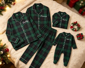 Matching Family Christmas Pajamas, Personalized Plaid Pajama Set, Red Green Holiday Sleepwear, Kids Baby Adults Christmas PJs