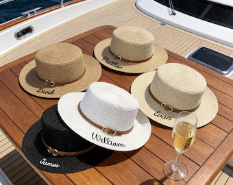 Personalized Straw Wavy Sun Hat, Custom Wide Brim Beach Hat, Wedding Party Favor, Bridesmaid and Groomsmen Gift, Summer Vacation Hat