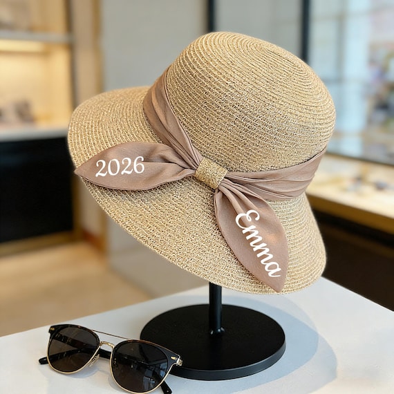 Personalized Straw Sun Hat With Embroidered Ribbon, Custom  display picture 1