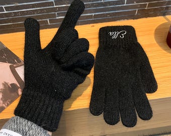 Personalized Winter Solid Gloves,Embroidered Name,Cozy Holiday Gift for Women,Minimal Modern Winter Accessories For Men,Fluffy Hand Warmer