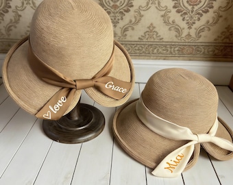 Personalized Straw Sun Hat with Embroidered, Custom Wide Brim Beach Hat, Wedding Party Favor, Bridesmaid Gift, Summer Vacation Hat
