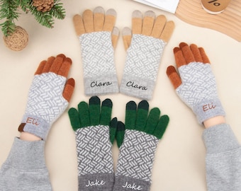 Custom Striped Soft Gloves,Custom Embroidered Name,Cozy Holiday Gift for Women,Minimal Modern Winter Accessories For Men,Fluffy Hand Warmer