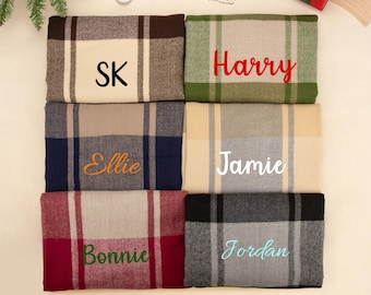 Custom Christmas Family Matching Scarf,Custom Scarf with Name Embroidery,Holiday Gift for Her & Family,Christmas Party Accessory,Plaid scarf