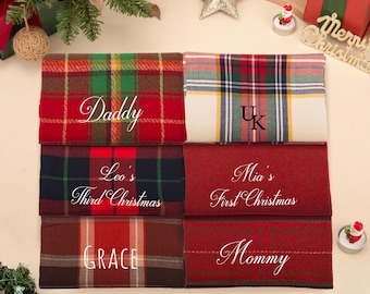 Custom Christmas Family Matching Scarf,Custom Scarf with Name Embroidery,Holiday Gift for Her & Family,Christmas Party Accessory,Plaid scarf