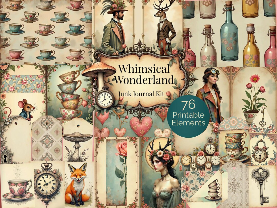 Whimsical Vintage Printable Cottagecore Full Junk Journal Kit, Digital ...