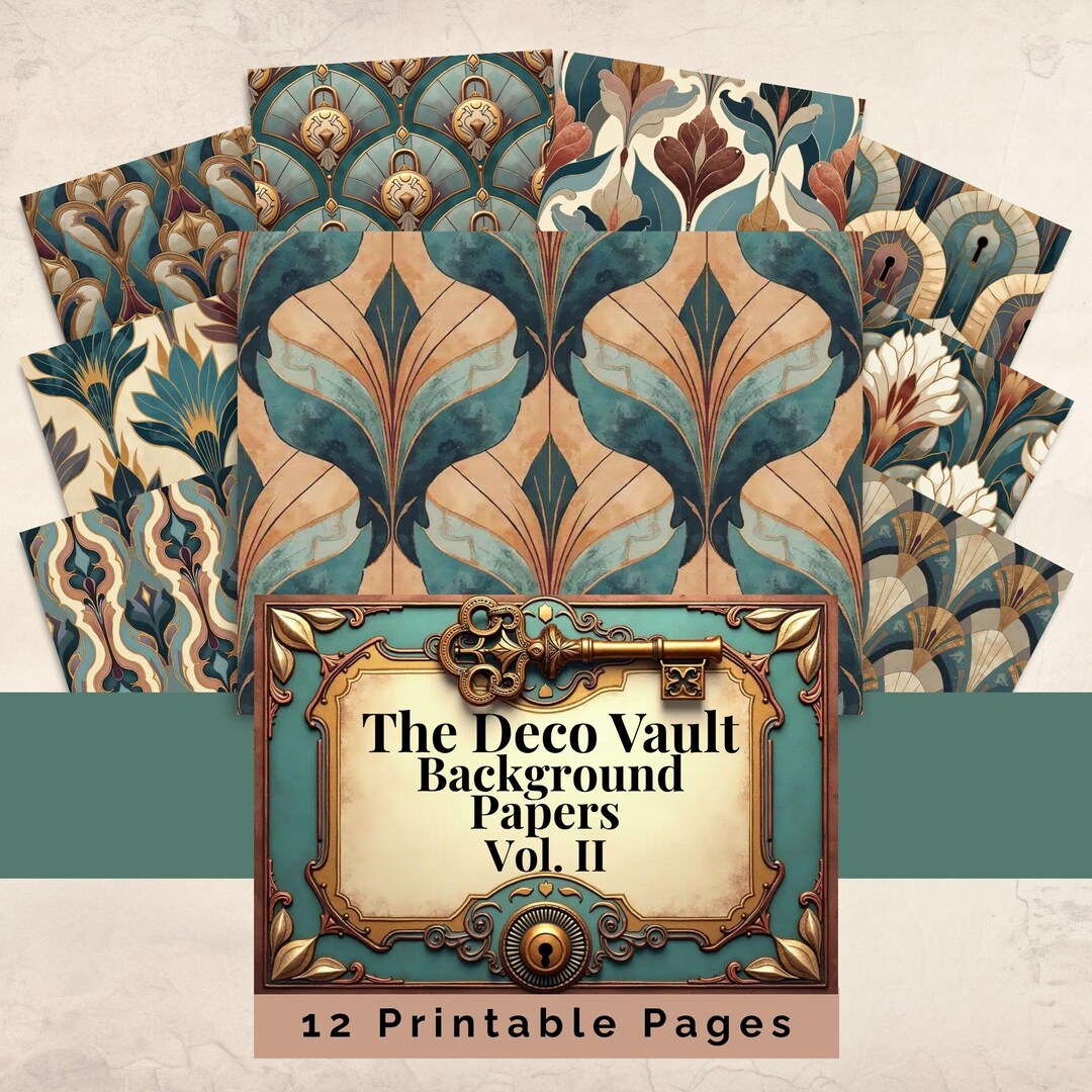 Scrapbook Paper Pack | Art Deco Vintage Lock Printable Seamless ...