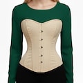 Steel Boned Beige Cotton Corset: Overbust Waist Trainer