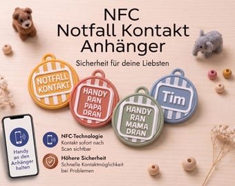 NFC Kinder Notfall Anhänger, SOS Schlüsselanhänger, Notfallkontakt, Personalisierte Sicherheit, inklusive Anleitung