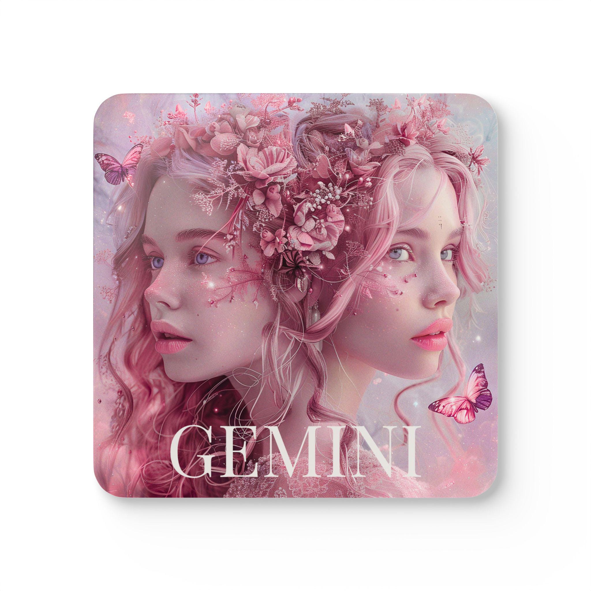 Discover Gemini Zodiac Coaster Set | Pink Twin Muse Art Ceramic Coasters for Kitchen & Dining