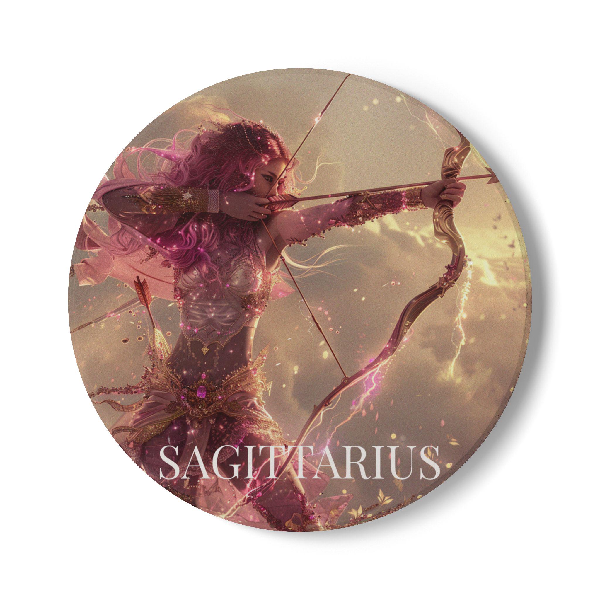 Discover Sagittarius Zodiac Ceramic Coaster | Archer Goddess Art | Astrology Gift | Round or Square Drink Coaster