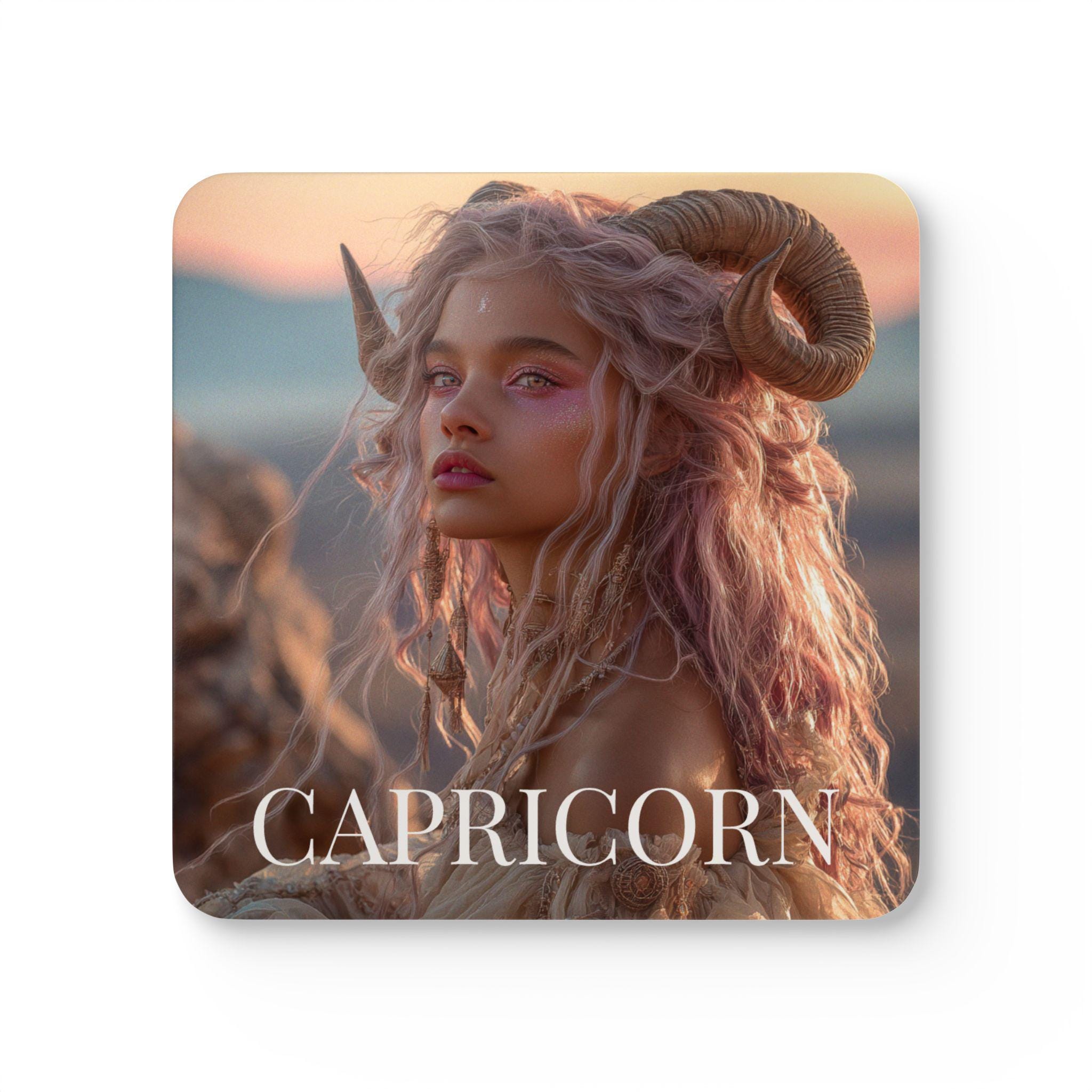 Discover Capricorn Zodiac Coaster Set | Goddess Cork Coasters | Astrology Gift