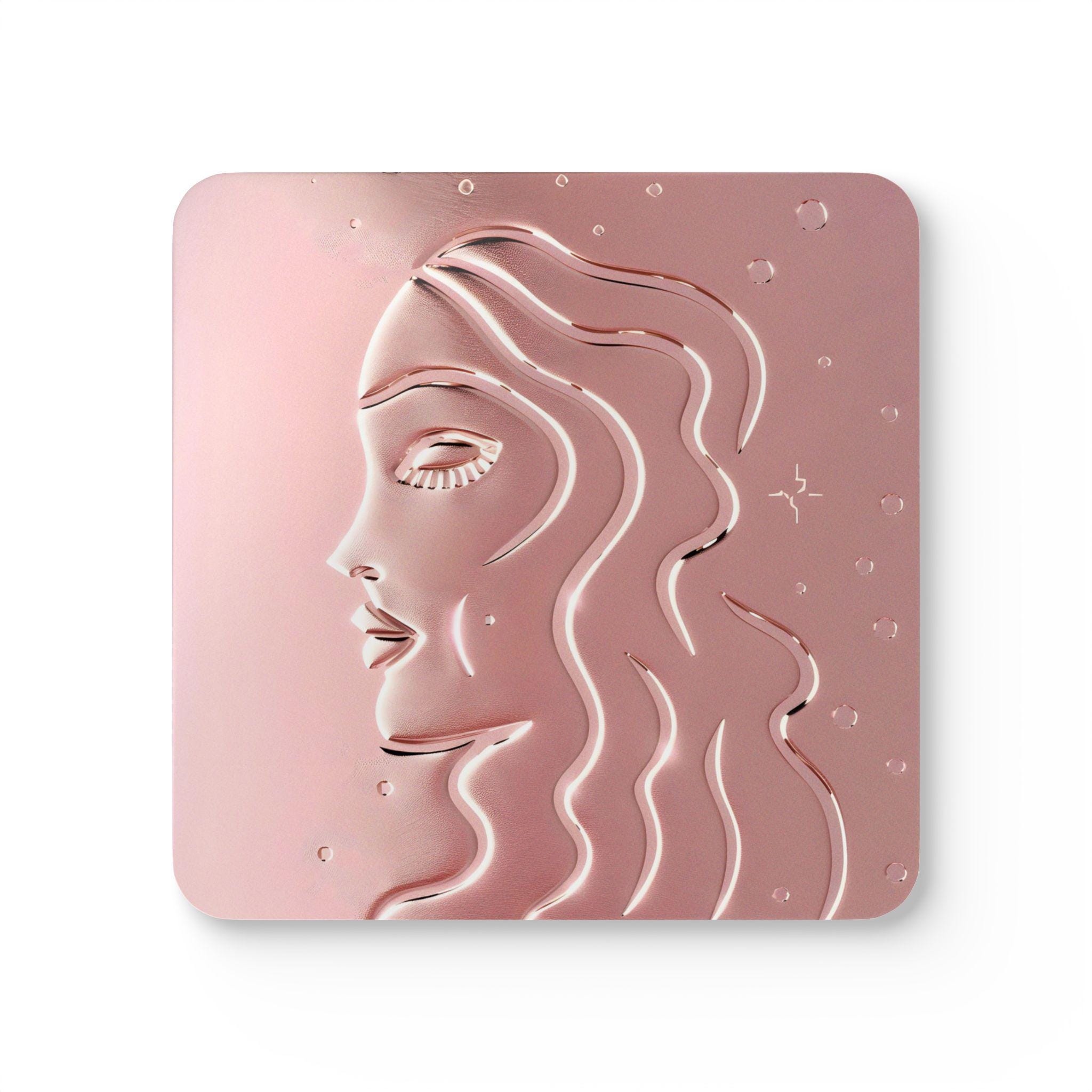 Discover Rose Gold Goddess Cork Coaster Set | Embossed Line Art Dcor