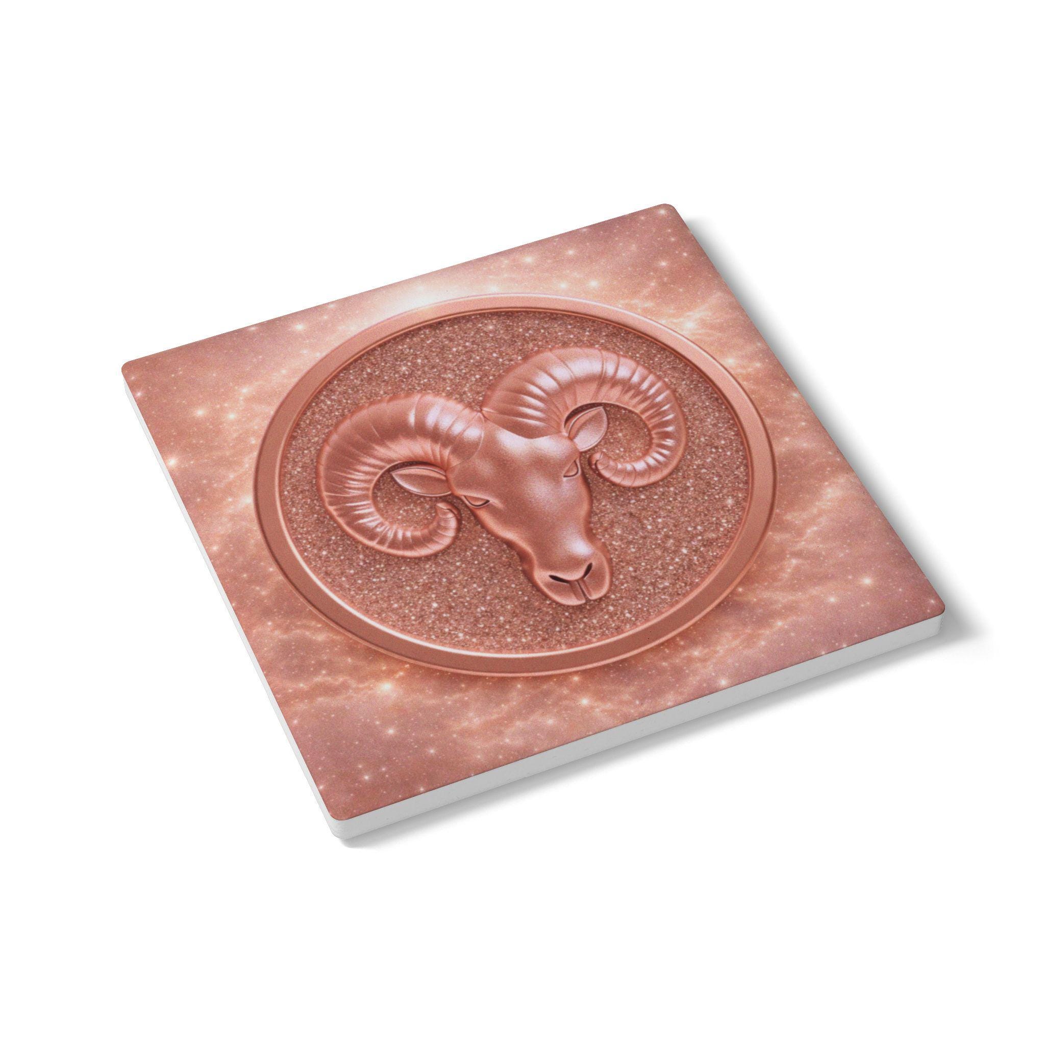 Discover Aries Ceramic Coaster | Rose-Gold Zodiac Collection | Astrology Drink Coaster | Fire Sign Gift