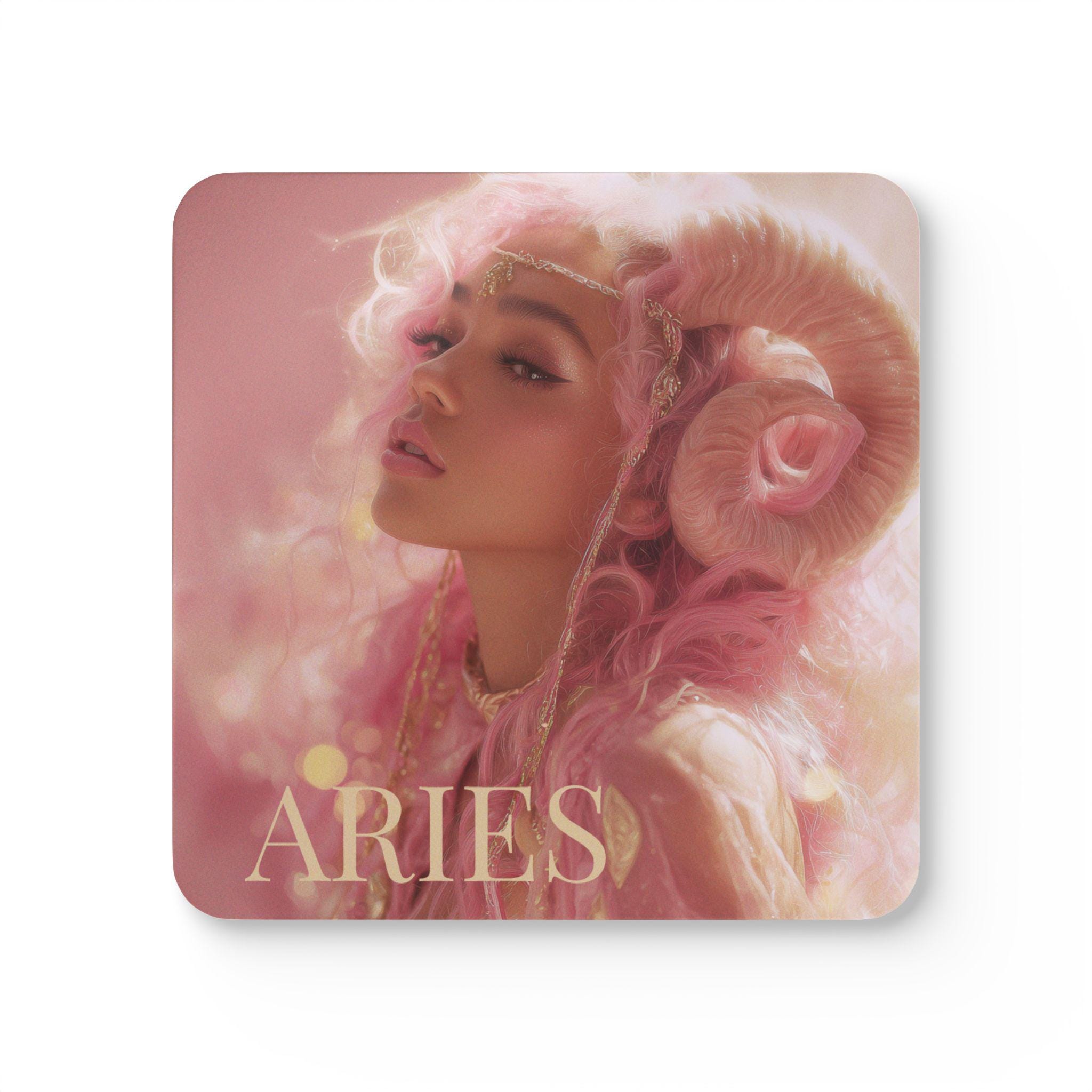 Discover Aries Zodiac Coaster Set with Celestial Fire Goddess Art | Astrology Home Decor