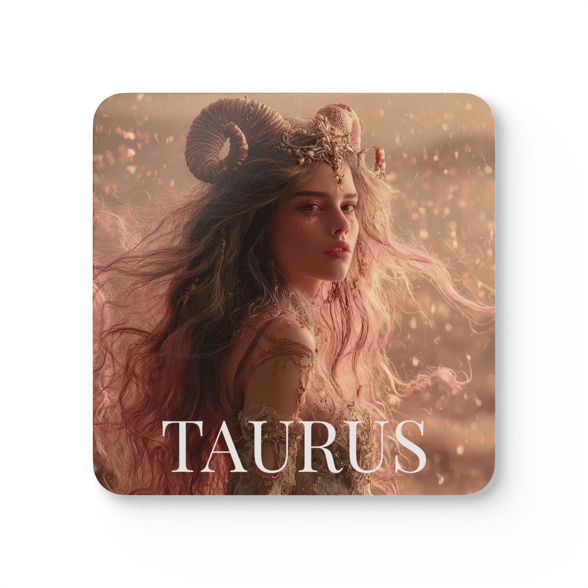 Discover Taurus Coaster Set with Earth Goddess Bull Design, Zodiac Gift