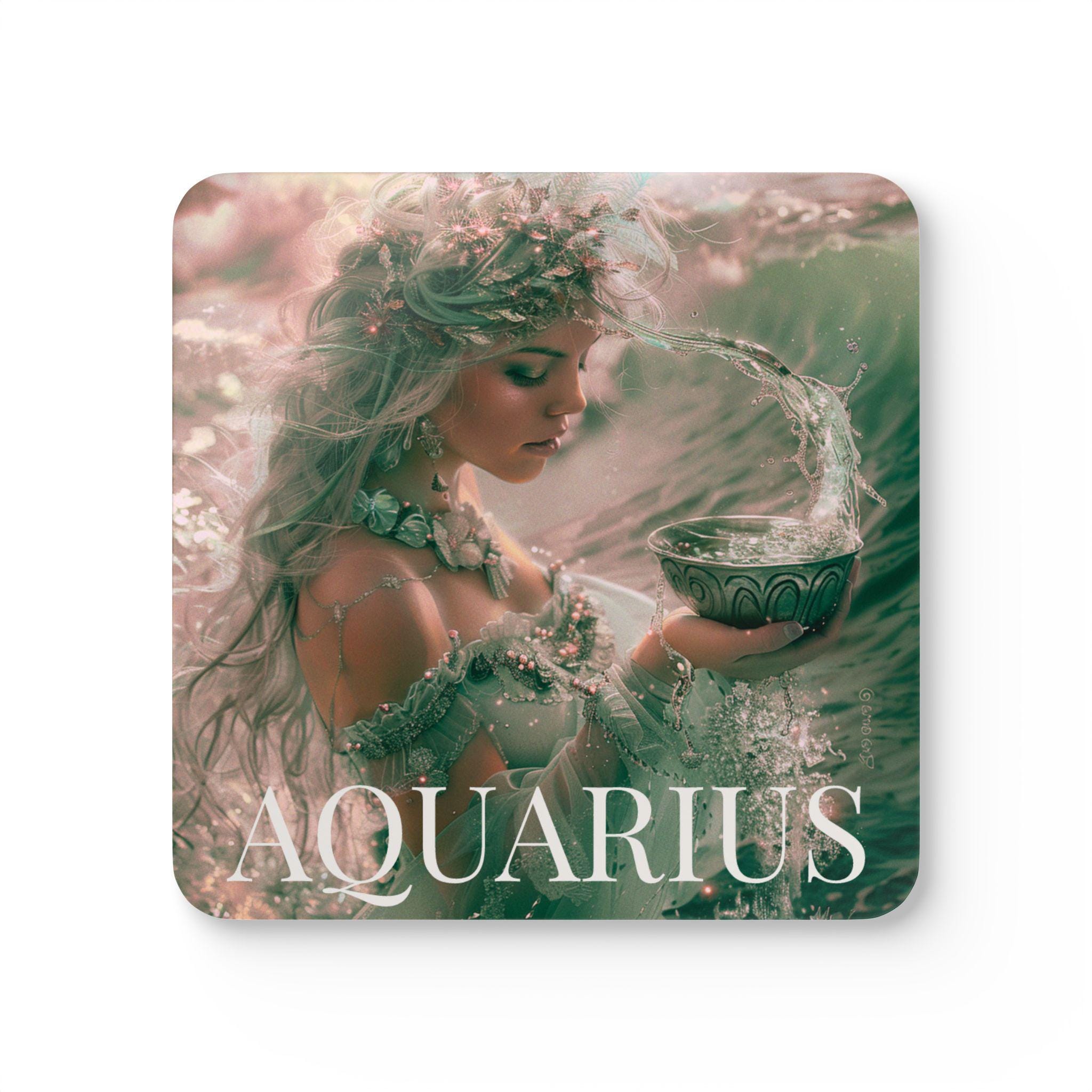 Discover Aquarius Goddess Cork Coaster Set | Zodiac Astrology Gift