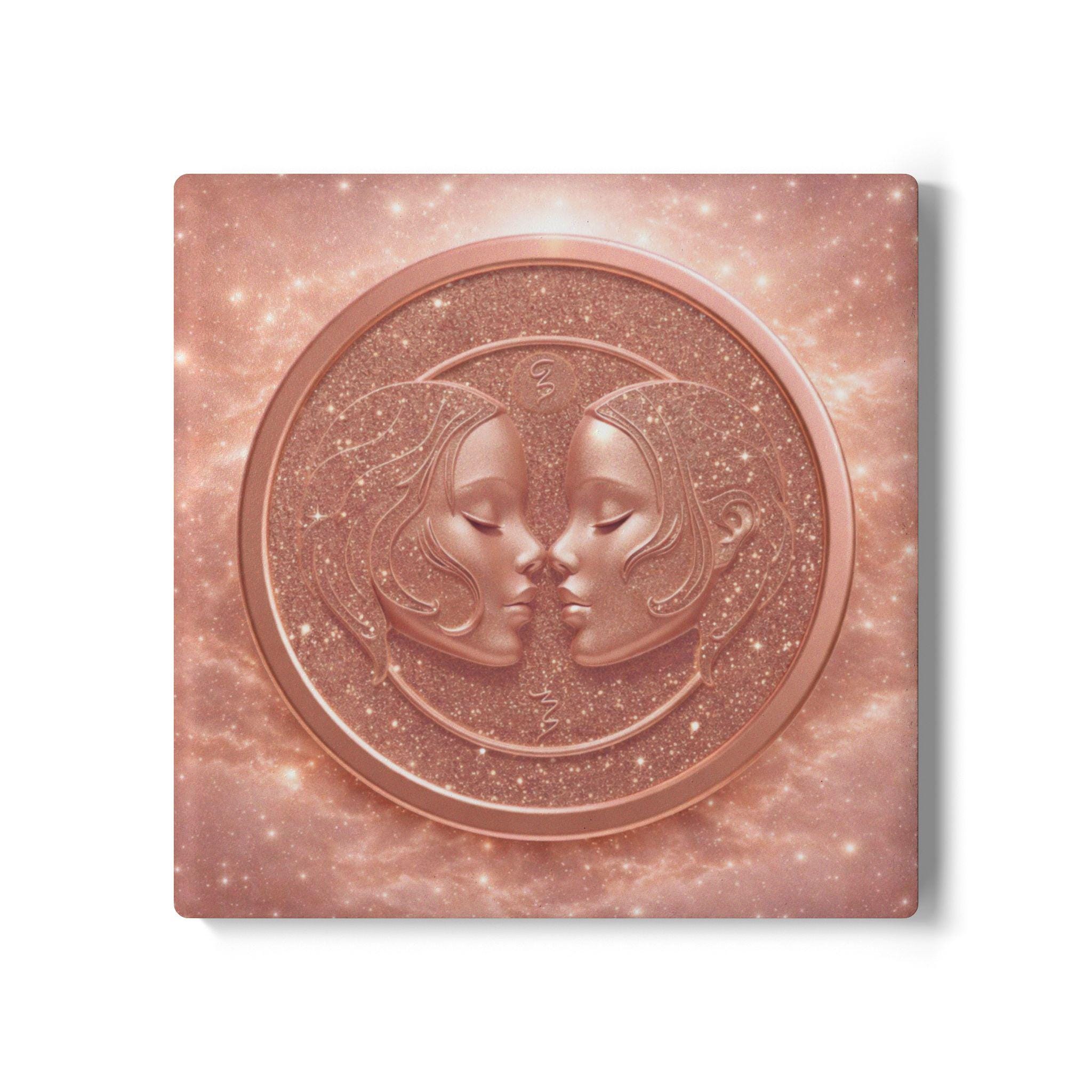 Discover Gemini Ceramic Coaster Rose-Gold Zodiac Astrology Drink Coaster Air Sign Gift