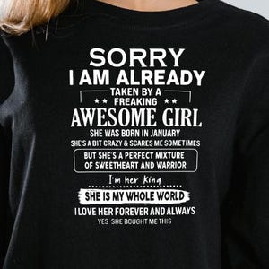 Lo siento, ya tengo pareja (una chica de enero increíble) / Diseño divertido para regalo de novio / Mezcla perfecta de corazón dulce y guerrero PNG /