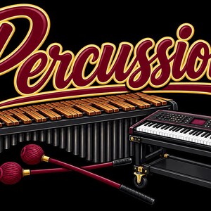 Percussion Senior? No — Marimba and Synth Percussion PNG, Maroon Gold Band Design, Marching Band Keyboard PNG, Marimba Mallet Clipart