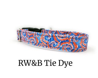 RW&B Tie Dye | Independence Day Dog Collar | 4th of July | Red, White and Blue