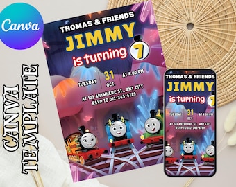 Printable Thomas train Birthday Invitation, editable Thomas party Invite, Birthday Boy, 1st first bday, 2nd second party Chugga Chugga Choo