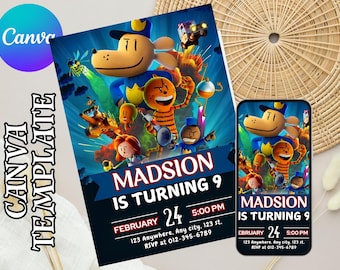 Bearbeitbare Hund Mann Geburtstagseinladung Vorlage | DogMan Kindergeburtstag Film einladen | Hund Mann Party einladen | Canva Vorlage | Sofort Download