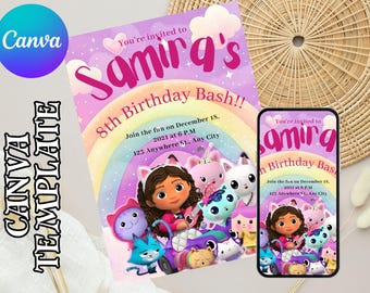 Gabby's Dollhouse Invite - Kids Birthday, Dollhouse Birthday, Editable Template, Dollhouse Party Invitation, Digital Invitation