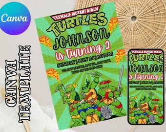 Editable Ninja Turtle Invitation, karate Birthday Invite boy, ninja invitation, Instant Download, turtles kids Birthday Invite template