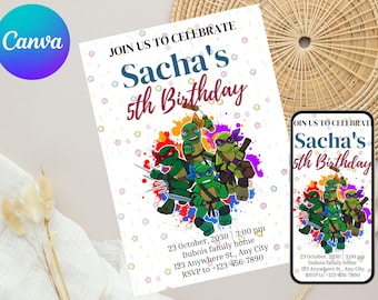Editable Ninja Turtle Invitation, karate Birthday Invite boy, ninja invitation, Instant Download, turtles kids Birthday Invite template