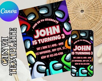 Among Us Invitation Birthday Invitation Kids Birthday Invitation Among Us Game Invite Digital Editable Personalized Canva Printable Template
