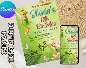 Editable Tinkerbell Birthday Invitation, Fairy TinkBell Birthday Party Invitation, Kids Birthday Invitation, Tinker Birthday Party Invite