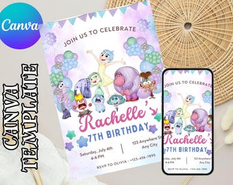 Editable Inside Out 2 Birthday Invitation Template, Printable Birthday Party Invitation, Digital Kids Party Invite, Boys & Girls Bday Card