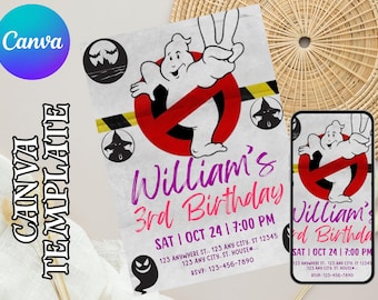 Editable Ghostbusters Birthday Invitation | Printable Ghostbusters Party Invitations, Kids Party Template, Invite in Canva, Instant Download