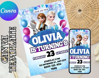 Frozen Birthday Invitation | Magical Frozen Party Invite | Editable Template | Anna & Elsa | Kids Birthday Celebration | Canva Template
