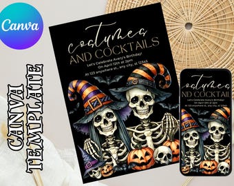 Editable Halloween Party Invitation | Spooky Pumpkin Theme | Free Thank You Tag | Phone Version Included | Instant Download | Canva Template