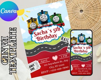 Printable Thomas train Birthday Invitation, editable Thomas party Invite, Birthday Boy, 1st first bday, 2nd second party Chugga Chugga Choo