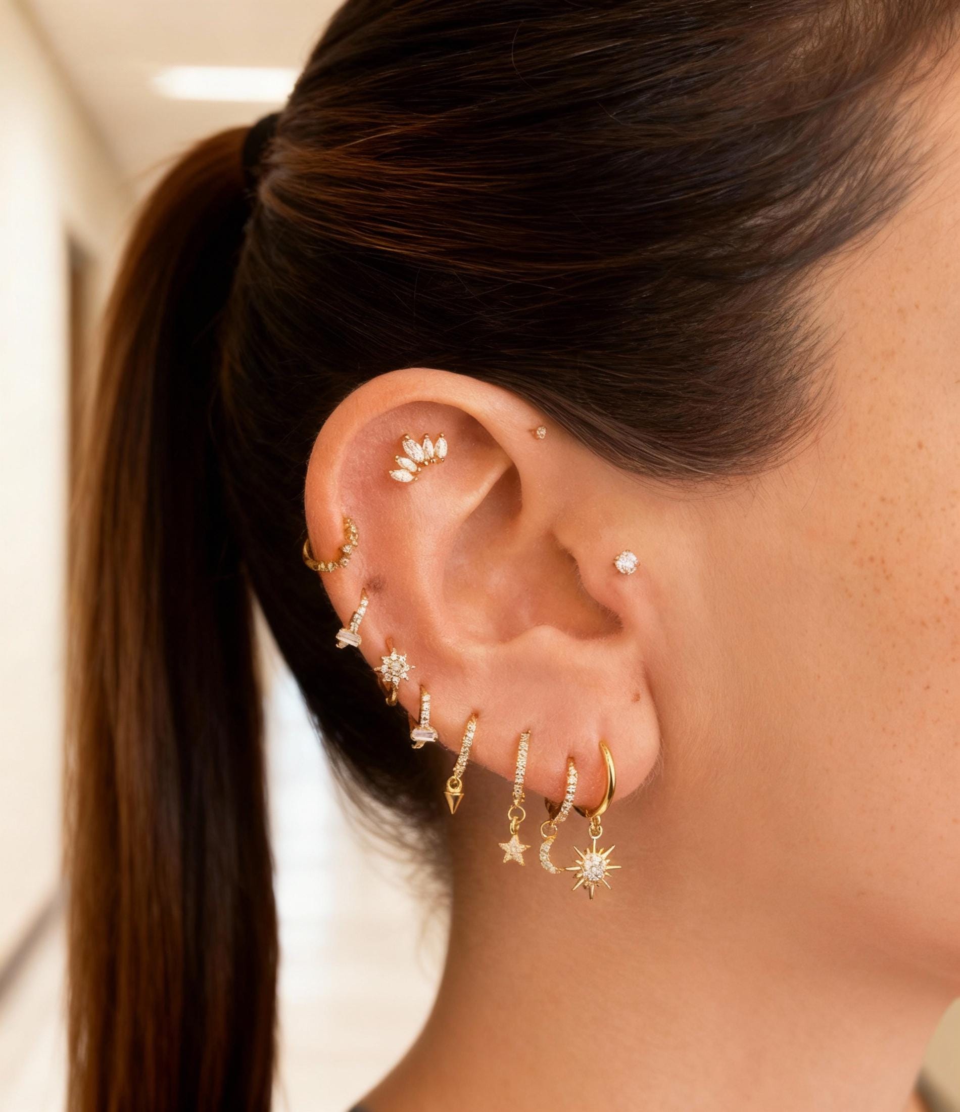 3 Pairs Gold Hoop Earrings Set For Women - Dainty Cartilage, Helix, Tragus Piercing Jewelry