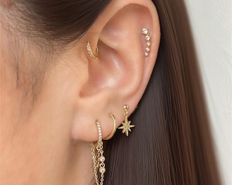 CZ Star Dangle Earrings Set: Sterling Silver & Gold Minimalist Stack